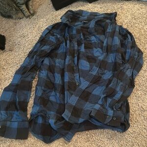 Blue and Black plaid button up shirt